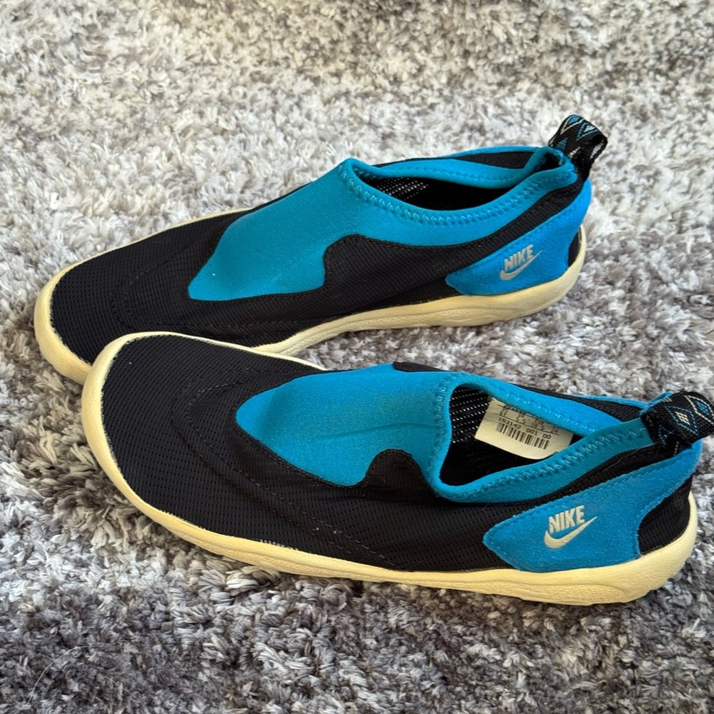Nike Black and Teal Slip-On Shoes